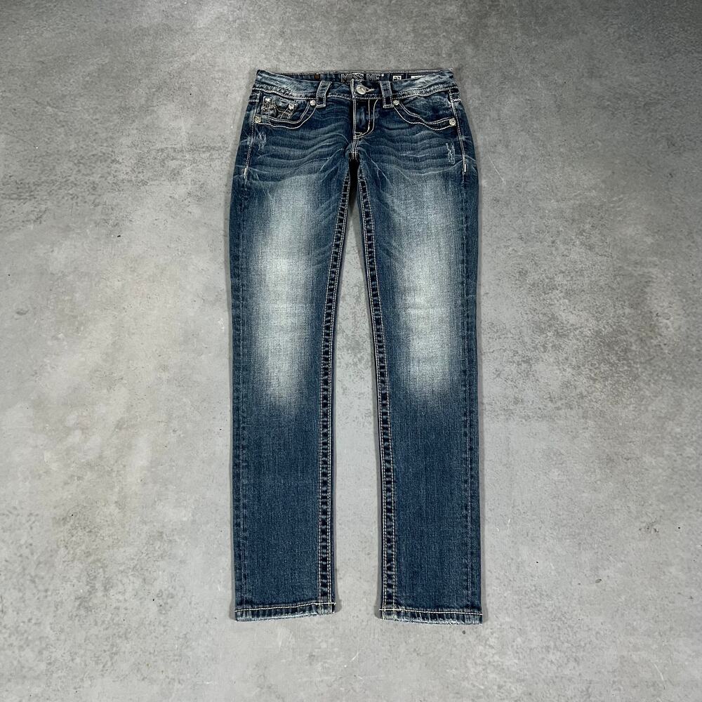 Title: Miss Me Cuffed Skinny Jeans Embellished Flap Pocket Blue - Size: 27